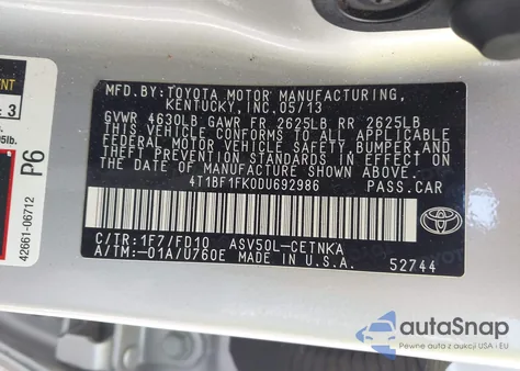 2013 Toyota Camry Le z USA, uszkodzony, nr VIN 4T1BF1FK0DU692986